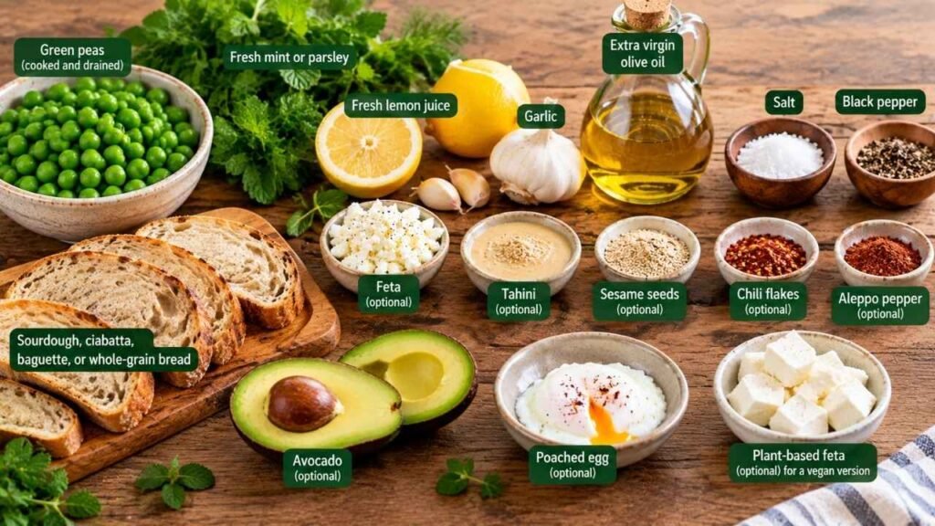 Ingredients You’ll Need for Smashed Peas On Toast