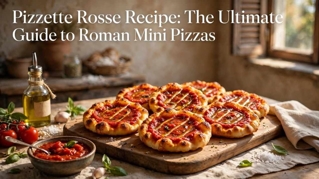 Pizzette Rosse are small Italian pizzas with a bright tomato topping, a crisp edge, and a soft, airy center.