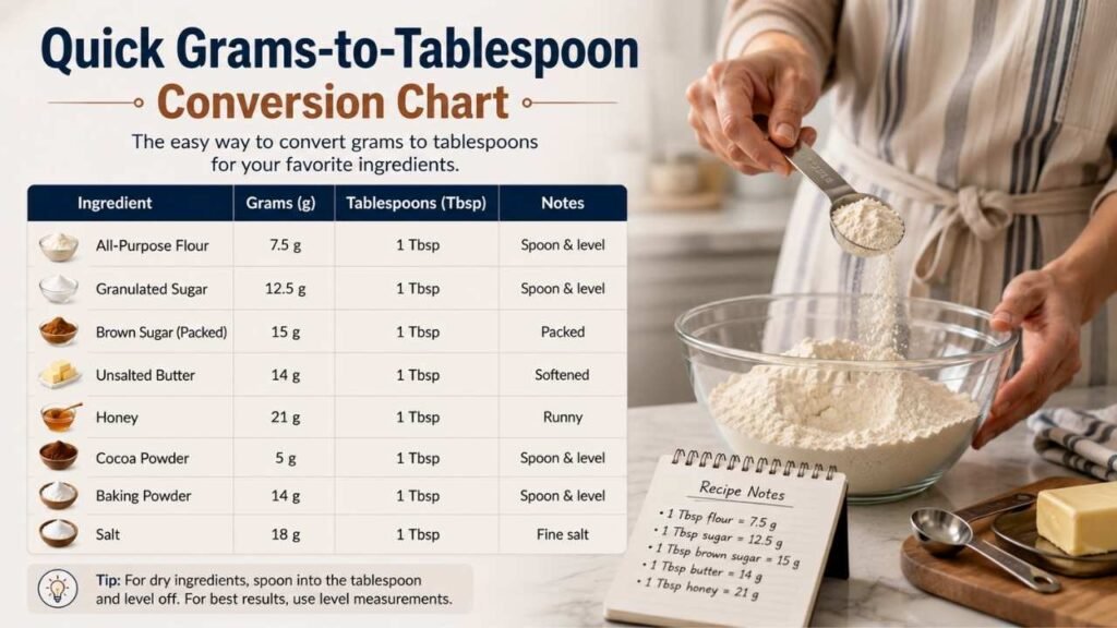 Quick Grams-to-Tablespoon Conversion Chart