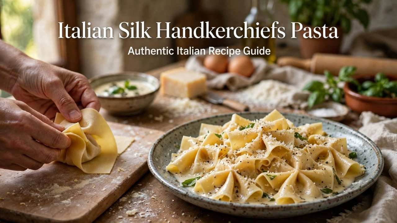 Italian Silk Handkerchiefs Pasta is a delicate type of fresh Italian pasta known for its thin, soft sheets that look like little silk handkerchiefs.