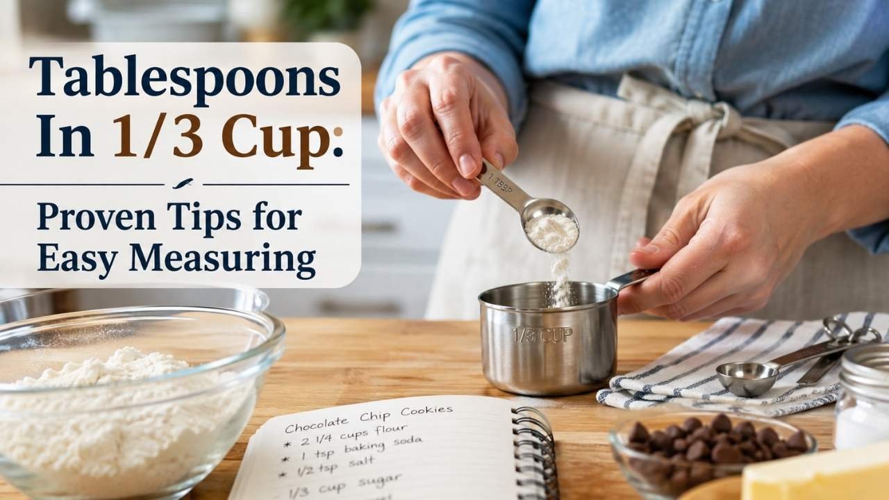 If you need to know how many tablespoons are in 1/3 cup, the answer is simple: 1/3 cup equals 5 tablespoons + 1 teaspoon, or about 5⅓ tablespoons.