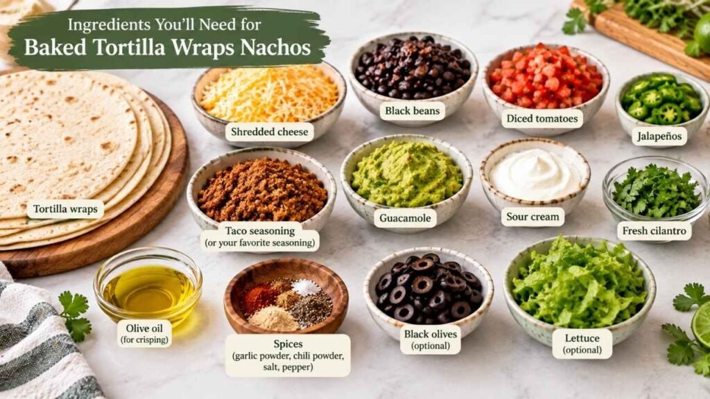 Ingredients You’ll Need for Baked Tortilla Wraps Nachos  