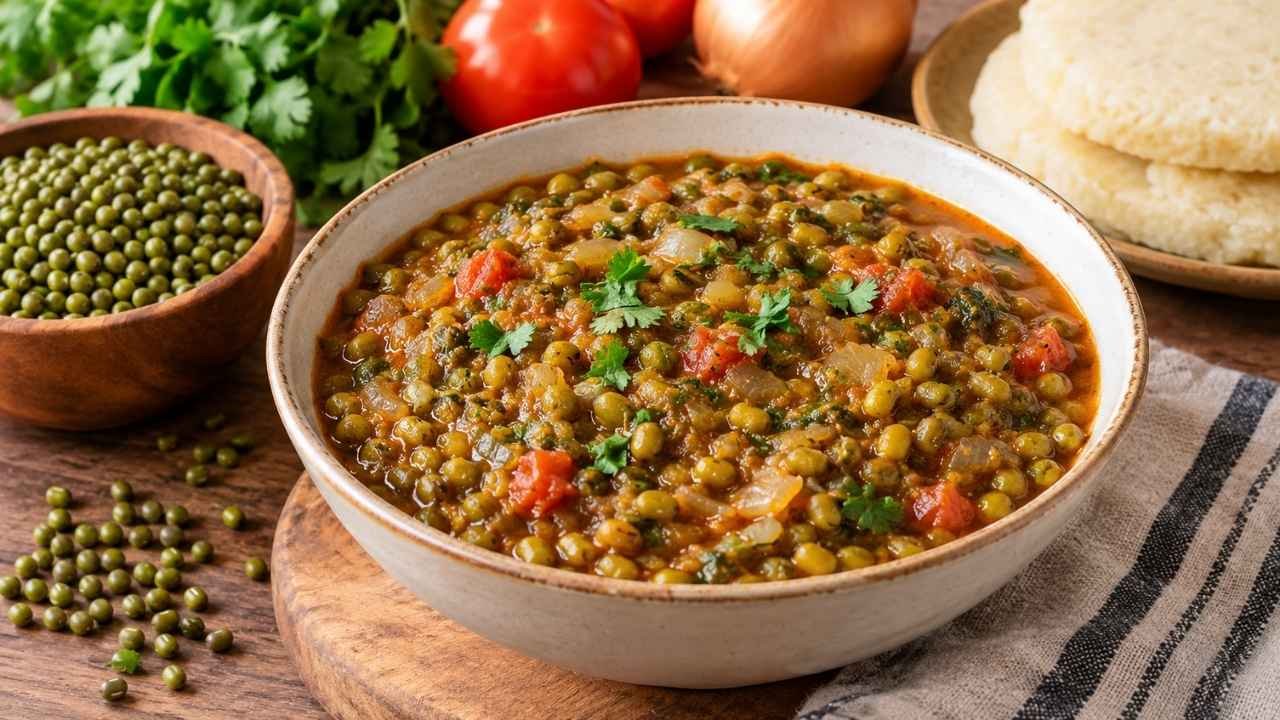Ndengu stew is a comforting Kenyan dish made with tender ndengu, also known as green grams or mung beans, cooked in a rich tomato-based sauce with onions, garlic, ginger, and warm spices.
